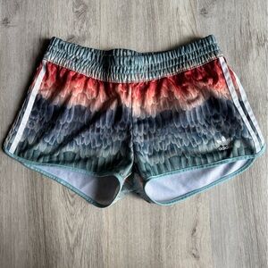 Adidas x Farm Rio Pacer Feather Print Green Teal & Orange Athletic Shorts MED